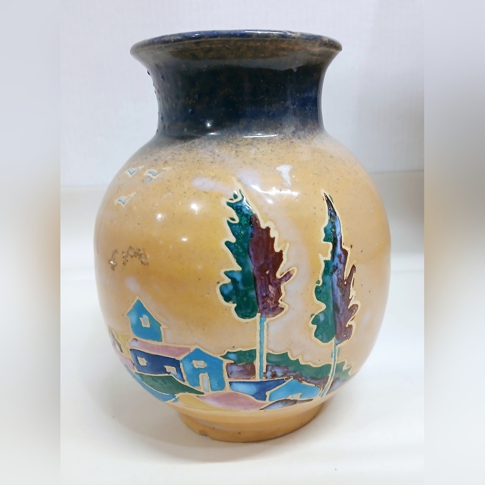 Handcrafted Ceramic Vase with Scenic Design